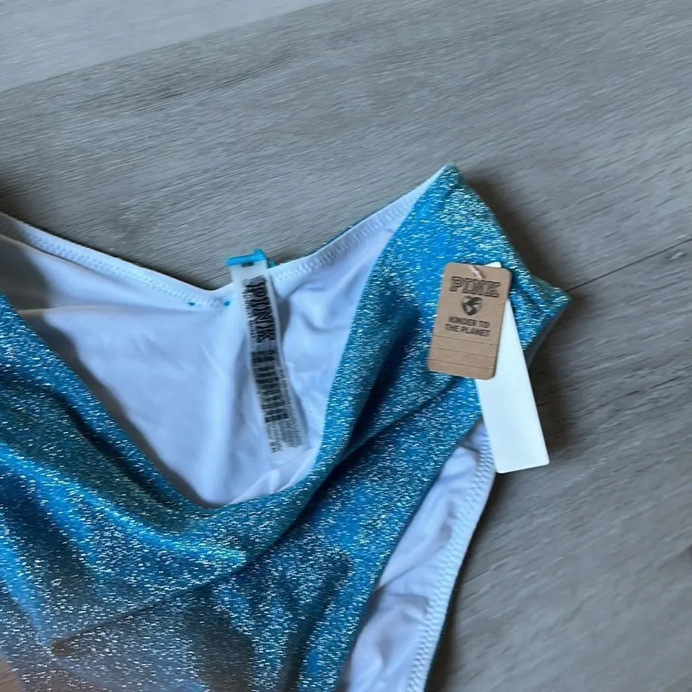 Victoria's Secret PINK High Waist Bikini Bottom Blue Shimmer Small New With Tags